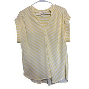 Faith and Joy Yellow Striped V-Neck Cap Sleeve Rayon Blouse M200107 Large